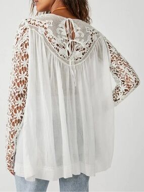 Free People NWT Vera Lace Cotton Lace White Crochet Yoke Peasant Tunic Sz Small